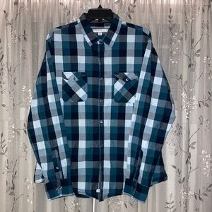 Men’s turquoise/gray check print, long sleeve, button down shirt XL